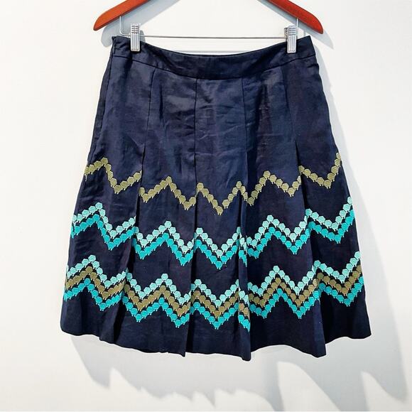 💗 3/$10 💗 Dress Barn Linen Pleated Chevron Skirt Navy Blue Size 10 EUC - Picture 10 of 12